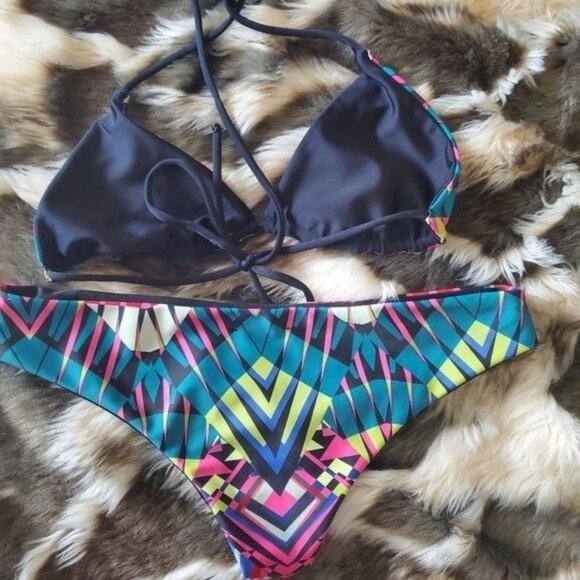 BIANCA COLETTI Womens 2 Piece Bikini Medium Geometric Retro Halter Triangle - Picture 4 of 13